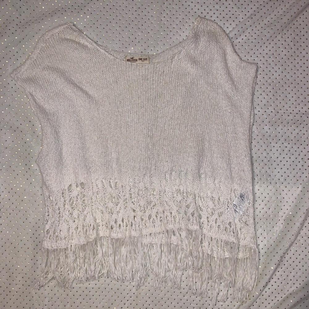 Hollister Knit White Top with Fringe Detailing